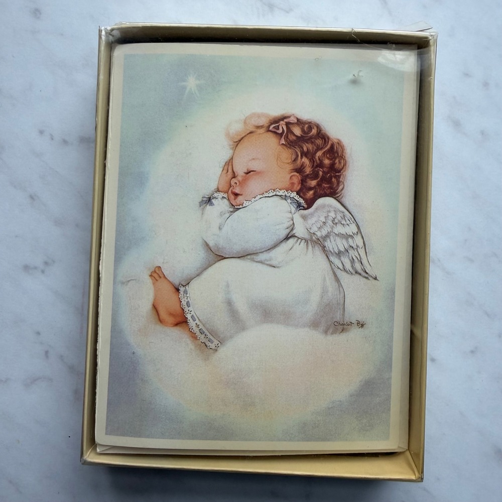 VTG Marian Heath Note Cards Blue Angel Baby‎ Sleeping Cloud Partial Set Six